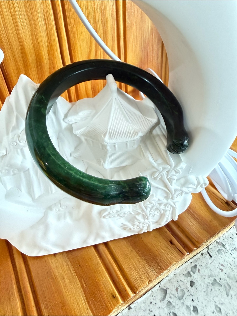 Carved Cat Paw Green Jade Open Cuff Bangle Bracelet, Oriental Natural Stone